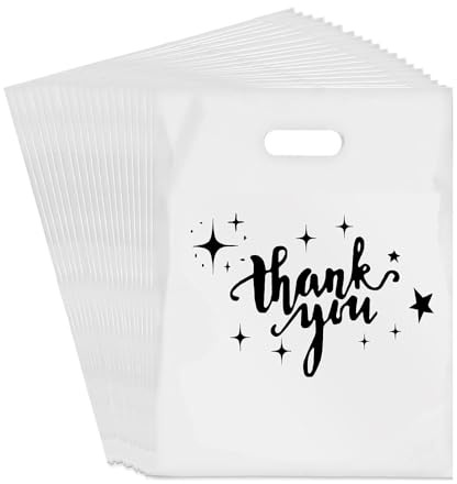 100 Stück Dankeschön Geschenktüten,Einzelhandels-Plastiktüten,Süßigkeiten Tüten,Plastiktüte,Plastic Bags,für Kleine Unternehmen,Geschäfte & Boutiquen - Wiederverwendbare Plastiktaschen mit Griff