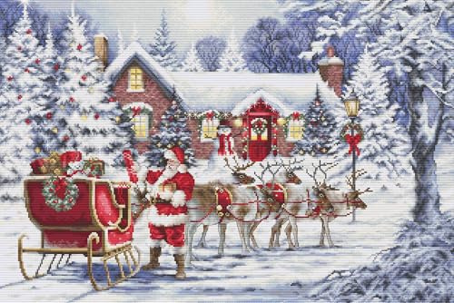 Kreuzstich Stickpackung Weihnachtsmanns Besuch, Zählmuster, 50x30cm