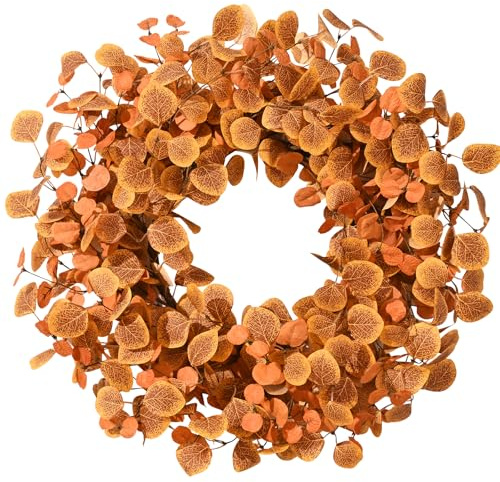 Alishomtll Couronne d'automne décorative pour porte d'entrée, table, fenêtre, jardin, 60 cm, couronne de plantes artificielles, feuilles d'eucalyptus, couronne de porte pour l'automne, Halloween