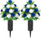Raxfekro 2 Künstliche Friedhofsblumen mit Vase, Künstlicher Rose Blumenstrauss für Friedhof Grab Deko Grabschmuck, Friedhof Blumen Rosenstrauß mit Vase für Friedhof Grabsteine Dekoration (Blau & Weiß)