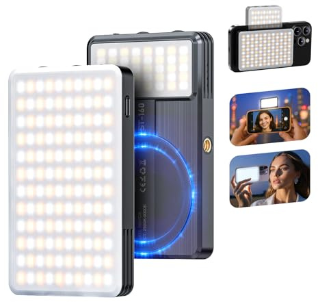 Magnetisches Selfie Licht 160 LEDs, Handy Licht kompatibel mit MagSafe & Android, 2500–9000K dimmbar, Influencer Handylicht Professionelles Videolicht für Vlog, Make-up, TikTok, Fotografie (schwarz)