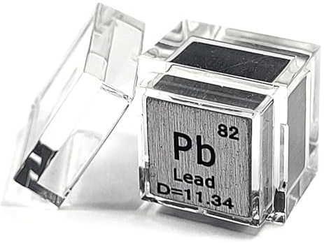 10 mm (0,39 Zoll) Blei-Plumbum-Metallwürfel Pb bis zu 99,9% rein, Periodensystem, Element, gravierte Dichte, Sammlung, Wissenschaft, Bildung, Anzeigeblock, Würfel + Acryl-Etui, 1 Stück