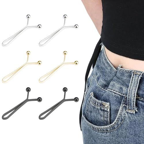 6Pack Jeans Waist Tightener Clips, Adjustable Waist Buckles Extender for Loose Pants, Skirts, Sweaters, Instant Waist Adjuster Buttons