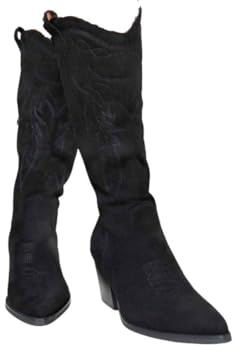 iKrush Women's Faux Leather Beige Block Heel Western Mid-Calf Boots with Pointed Toe