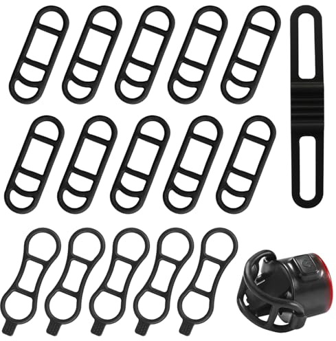 HstiaLving 16 Stück Fahrrad Silikonband, Fahrradlicht Gummiband Rücklicht Gummi Stretch Gummiband Silikon Lenker Halter für Taschenlampe LED Fahrradlicht, zum Fixieren zu halten (Schwarz)