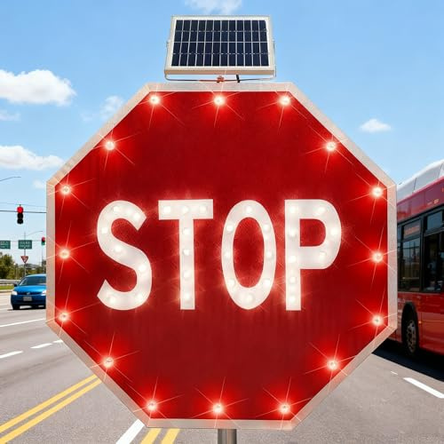 HCAUYNN Panneaux Stop Solaires de Grande Taille 76 x 76 cm - Aluminium Prismatique Haute Intensité, Signalisation LED pour la Sécurité Routière Extérieure 30inch