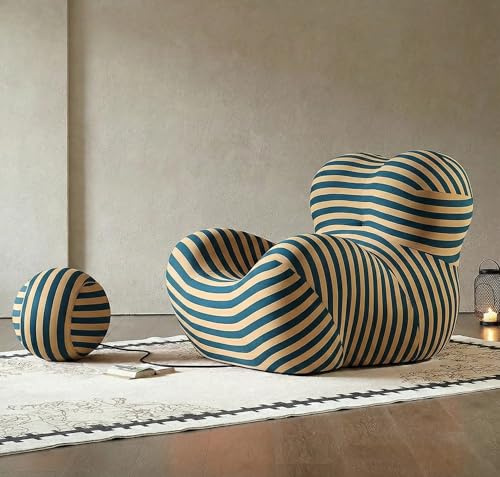 MATERIUM La Mamma Up Designer Sessel mit Fußhocker, Designer Loungesessel Replika, Relaxsessel, La Mamma Up Series Chair, weltweit bekanntes Design, Ideal für Wohnzimmer & Lounge (Petrolblau-Beige)