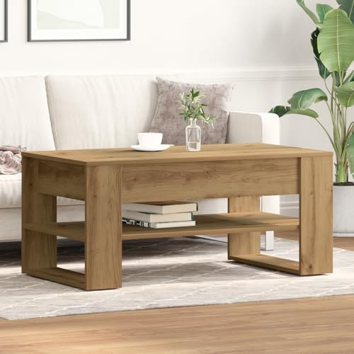 CongVVFV Couchtisch Artisan Eiche 102x55x45 cm aus Holzwerkstoff mit Zwei geräumigen Regalen - Moderner Wohnzimmertisch aus massiver Eiche mit robustem Rahmen und elegantem Finish