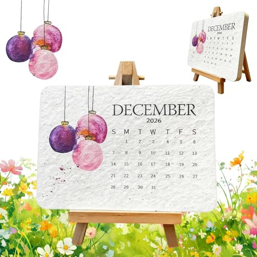Calendario de semillas 2026, 12 Meses Calendario Ecológico con soporte, Calendario de escritorio 2026 de papel plantable, Calendarios de escritorio de papel de semillas recicladas, para jardinería
