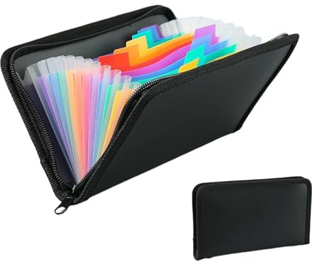 Porte-documents A6 avec fermeture éclair - 13 compartiments - Étanche - Pour factures, cartes de visite et coupons, pour bureau, école, voyage