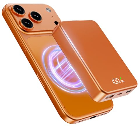 Magnetic Wireless Power Bank 26800mAh for MagSafe Portable Charger 20W PD Large Capacity Aluminum Alloy USB-C in&Out Fast Charging for iPhone 17 Pro Max/16/15/14/13/12 Plus/Mini/Pro/Pro Max-Orange