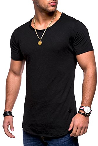 Rello & Reese Herren Oversize T-Shirt Crew Rundhals MT-7103 [Schwarz,