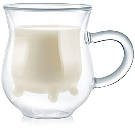 Monsterzeug Doppelwandiges Milchkännchen mit Euter, Milchkanne aus Glas im lustigen Kuhdesign, Doppelwand Kuh Euter, Glas-Michkännchen
