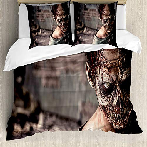 ABAKUHAUS Zombie Bettwäsche Set für Doppelbetten, Gruseliger Blick Tote Killer, Weicher Microfaserstoff Allegigeignet kein Verblassen, Mehrfarbig