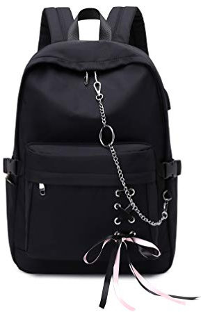 Joymoze Klassischer Rucksack für Frauen stilvoller Schulrucksack für Teenager Mädchen Schwarz mit Kette