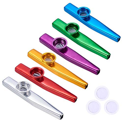 WANDIC 6 Stück Kazoo Aluminiumlegierung mit 18 Membranen + Vintage Geschenkbox, 6 Gemischte Farben Percussion Instrument Profi Geschenke Geeignet für Erwachsene und Musikanfänger
