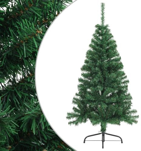 vidaXL Albero di Natale a metà con Supporto Ornamenti Abete Sintetico Decorazione Natalizia Addobbi Feste Festoni Pianta Artificiale Verde 150 cm PVC