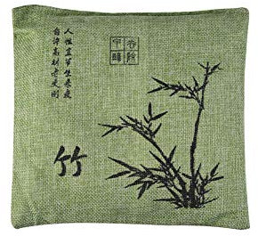 Nature Fresh Air Purifier Bags Pet Odour Eliminator Plum Orchid Bamboo Chrysanthemum Canvas Charcoal Bag For Home, Pets,Car, Closet, Shoes Green,One Size