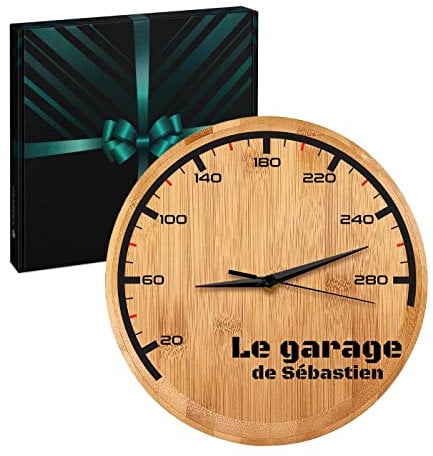 Maverton Pendule Murale Personnalisée - Horloge Ronde de diamètre : 26 cm - Cadeau à Personnaliser pour Homme - Cadeau d’Anniversaire avec imprimante - pour Gentleman - Le Garage