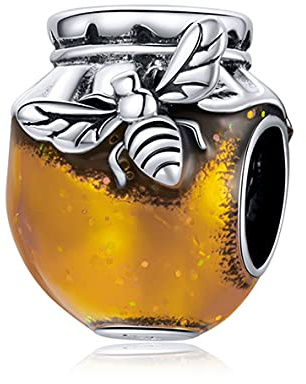 NewL Charm-Anhänger aus 925er-Sterlingsilber, Bienen-Honigglas, goldene Ölperle für Armband, Damen, DIY, feiner Schmuck, Sterling-Silber