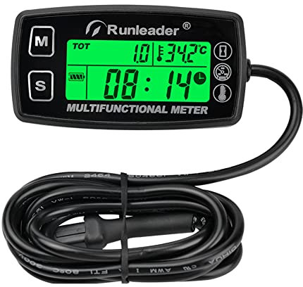 Digitaler Drehzahlmesser, Betriebsstundenzähler, Motorthermometer, Alarmdrehzahl und Zeit, Hintergrundbeleuchtetes Display Geeignet für Rasentraktor Kompressor Generator Schneemobil Schiff IP67