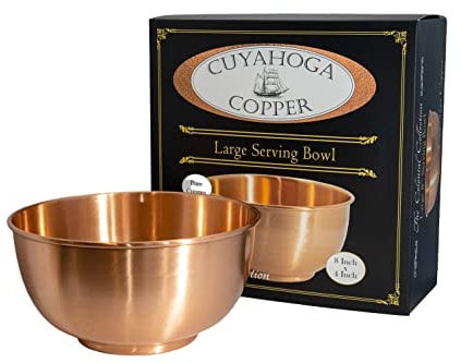 Cuyahoga Copper – Large 8 inch Pure Copper Bowl - Flat Bottom Bowl perfect for the Kitchen, Dinnerware & Decorative uses. Packaged in Attractive Gift Box!