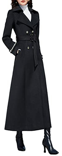 PLAERPENER Women's Wool Trench Coat Winter Warm Thick Double-Breasted Long Jacket