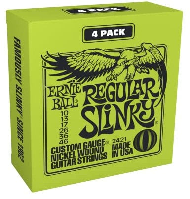 Ernie Ball, Regular Slinky Nickel Wound, Corde per chitarra elettrica, confezione da 4, diametro 10-46