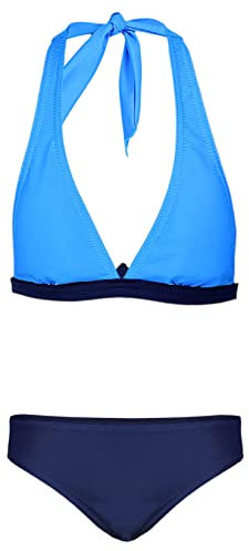 Aquarti Mädchen Bikini Set Bustier Bikinislip Zweiteiliger Badeanzug, Farbe: Blau/Dunkelblau, Größe: 164