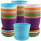 MUKCHAP Confezione da 24 vasi in plastica con sottovaso colorati, 10 cm, rotondi, da giardino, con drenaggio, colorati vasi di plastica con sottovaso per interni ed esterni, 8 colori assortiti