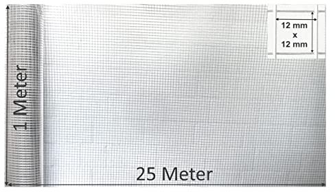 EXCOLO Volierendraht 25m Rolle, 100cm hoch, verzinkter Gitterdraht 12x12mm Masche, Drahtzaun für Hasen, Kaninchen, Hühner, Vögel, Kleintiere, Käfig, Gehege, Voliere, Stall, Außengehege