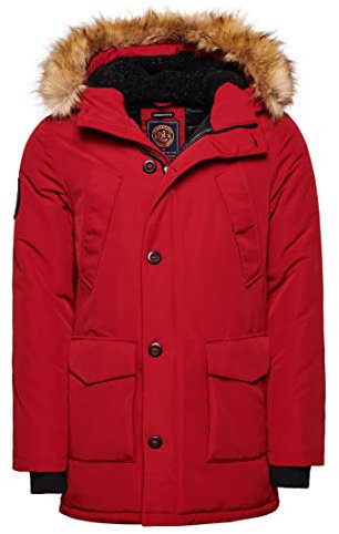 Superdry Herren Everest Parka mit Kapuze und Kunstfellbesatz Tiefrot S