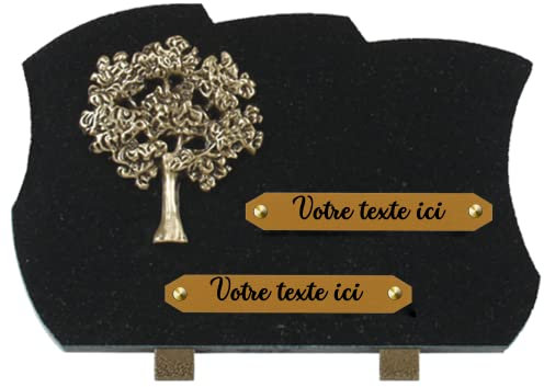 France Tombale Plaque funéraire personnalisée - Plaque funéraire - Granit Marlin - assemblée en France - bronze arbre de vie - H 20 X L 30 cm - 2 textes