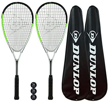 Dunlop Hyper Lite Max Squash Racket Twin Pack, inc Full Protective Covers & 3 Squash Balls