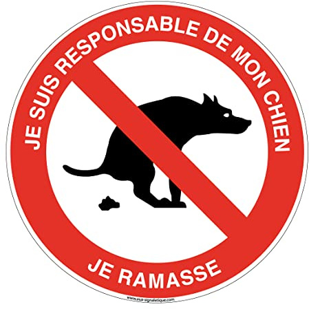 AUA SIGNALETIQUE - Panneau De Signalisation Circulaire en PVC 1.5 mm (Ø 400 mm, Je Suis Responsable De Mon Chien)