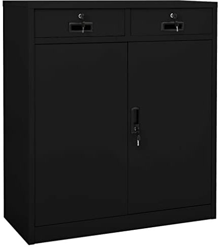 YEZIYIYFOB Büroschrank Schwarz 90x40x102 cm Stahl Aktenschrank Metallschrank Werkzeugschrank Vorratsschrank Werkstattschrank Flurschrank MöBel FüR Arbeitszimmer Typischem-Stil 2 Schubladen&1 Fächern