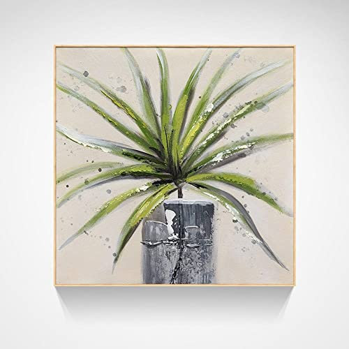 Gemälde Abstrakt, Green Texture Agave Plant Potted Abstract Modern Frameless Original Hand Painted Oil Paintings On Canvas For Family Wall Living Room Dining Room Home Art Decor,140X140Cm(56X56Inch)