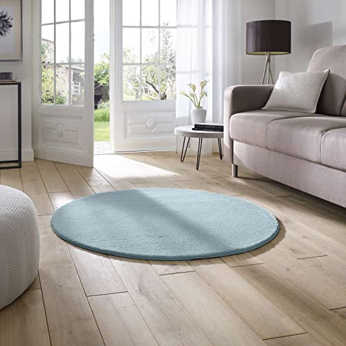 Taracarpet Supersoft kurzflor Teppich Fiona Wohnzimmer Schlafzimmer Kinderzimmer Flur Läufer waschbar rutschfest Uni hellblau 120 cm rund
