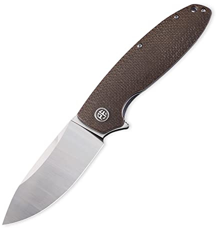 Petrified fish PFB01 Terra Klappmesser, 3.54 D2 Satin Klinge Micarta Griff, Mit Kugellager EDC Taschenmesser (Brown Satin)