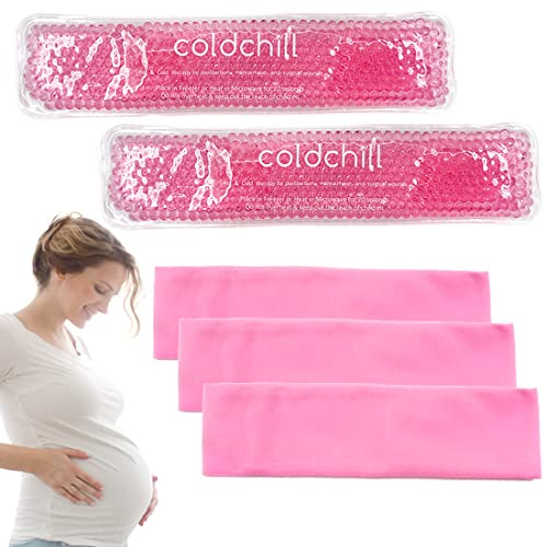 Wiederverwendbare Damm-Kühlakkus zur Schmerzlinderung nach der Geburt und Hämorrhoiden, Heiß- und Kaltpackung für Frauen nach der Schwangerschaft, 2 Kühlakkus und 3 Abdeckungen, Rosa