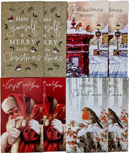 YLAB Lot de 8 enveloppes de Noël pour argent – Porte-espèces – Motif rouge-gorge traditionnel – Enfants/garçons/filles