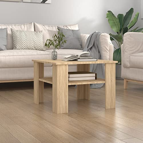 Hovothy Wohnzimmer Beistelltisch Couchtisch Sonoma-Eiche 60x60x42 cm Holzwerkstoff mit Ablagefach für Wohnzimmer Schlafzimmer Praktisch & Elegant