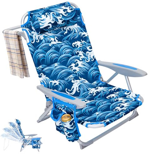 #WEJOY Strandkorb für Erwachsene, verstellbare Position, flach liegen, leicht, zusammenklappbar, tragbar, Aluminiumstuhl mit Rucksackgurten, gepolsterte Kopfstütze, robuster 184 kg Rasensessel für