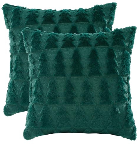 Tosleo 2 Stück Weihnachten Kissenbezüge 50 x 50cm Doppelseitig Plüschfell Kunstfell Grün Weihnachtsbaum Weiches Zierkissenbezüge Kissenhülle für Sofa Couch Schlafzimmer Wohnzimmer Cushion Covers