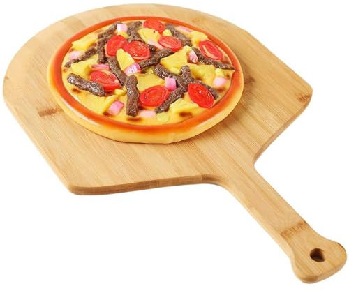 Cáscara de pizza de madera, Cáscara de pizza de bambú de 12 pulgadas Tabla antiadherente para cortar pizza con mango largo Accesorios para horno de pizza para hornear pizza casera y pan