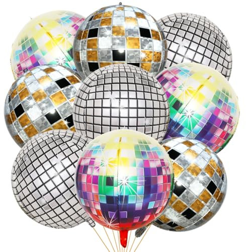 Bluelves 9pcs Discokugel Luftballon, 22 Zoll 4D Disco Folienballons, Silvester Deko, Mehrfarbige Disco Ballons, Luftballons für Disco-Mottoparty Geburtstag Party Retro 70er 80er 90er Jahre Deko