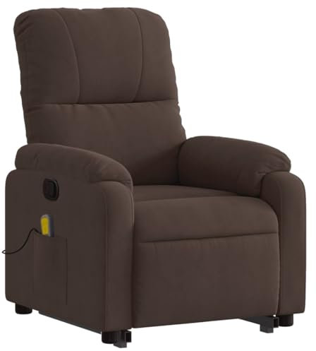 vidaXL Massagesessel, Sessel mit Aufstehhilfe, Relaxsessel mit Liegefunktion Vibrationsfunktion, Fernsehsessel Liegesessel Aufstehsessel, Braun Mikrofasergewebe