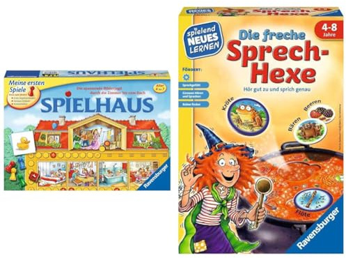 Ravensburger 21424 - Spielhaus - Kinderspielklassiker & 24944 - Die freche Sprech-Hexe - Spielen und Lernen für Kinder, Lernspiel für Kinder ab 4 Jahren, Spielend Neues Lernen für 2-4 Spieler