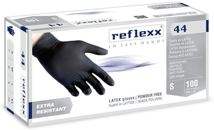 REFLEXX R44 300 Guanti lattice NERO senza polvere - gr 6.2-300 PEZZI VARIE TAGLIE - OFFERTA - per TATUATORI MECCANICI ESTETISTE (XL)
