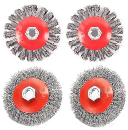 WOMGF 4 Pezzi Spazzola per Smerigliatrice Angolare 115mm Spazzola per Flessibile M14 Spazzole Acciaio Metallica